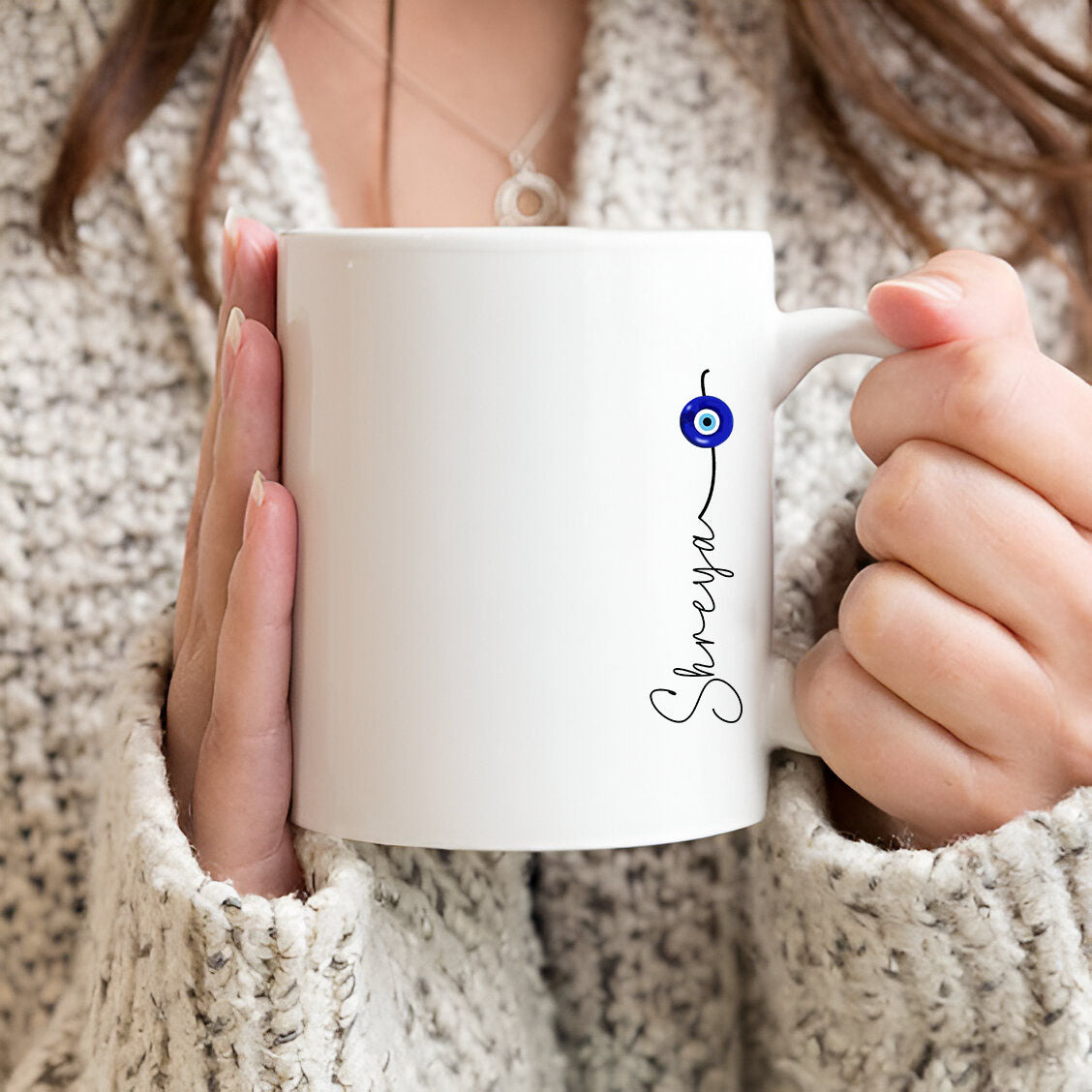 Name Evil Eye Printed White Coffee Mug