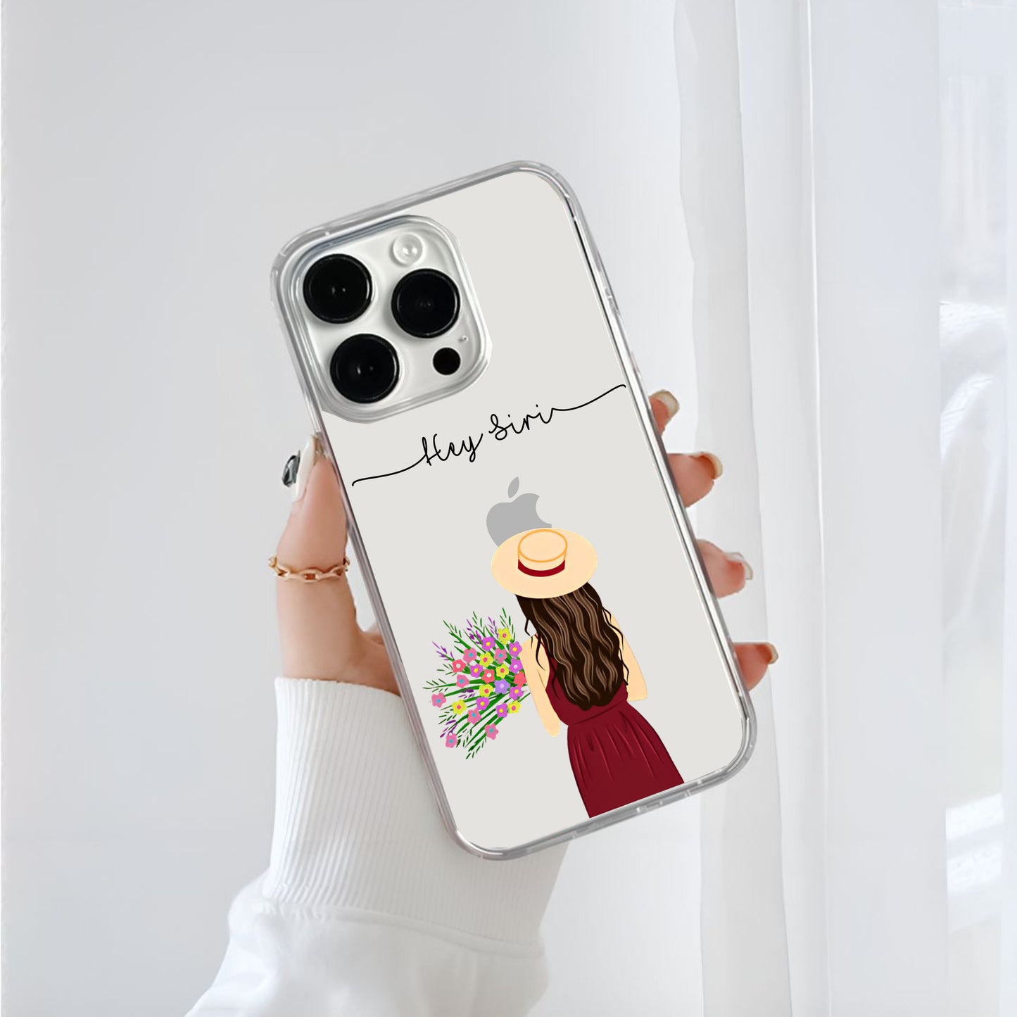 Girl With Flower & Name Printed Silicone Case