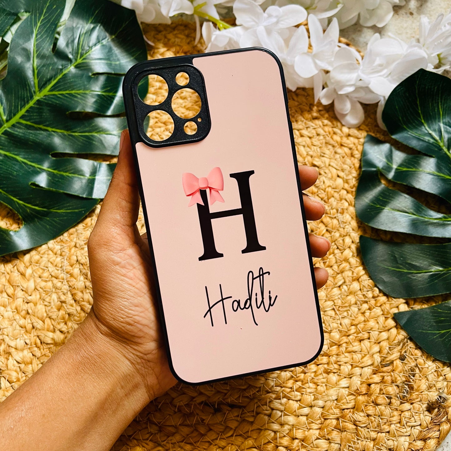 Glossy Protective Case With Bow Letter Name