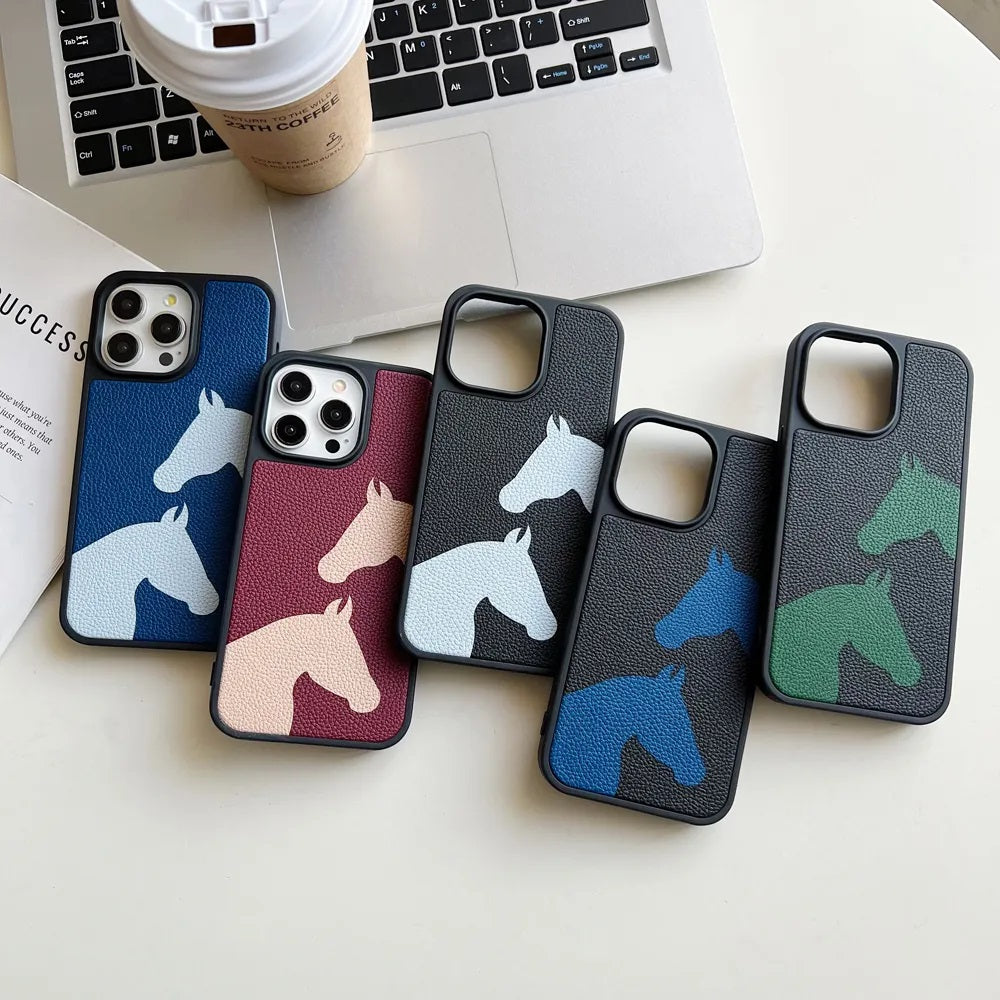Horse Color Printed PU Leather Shockproof Phone Case