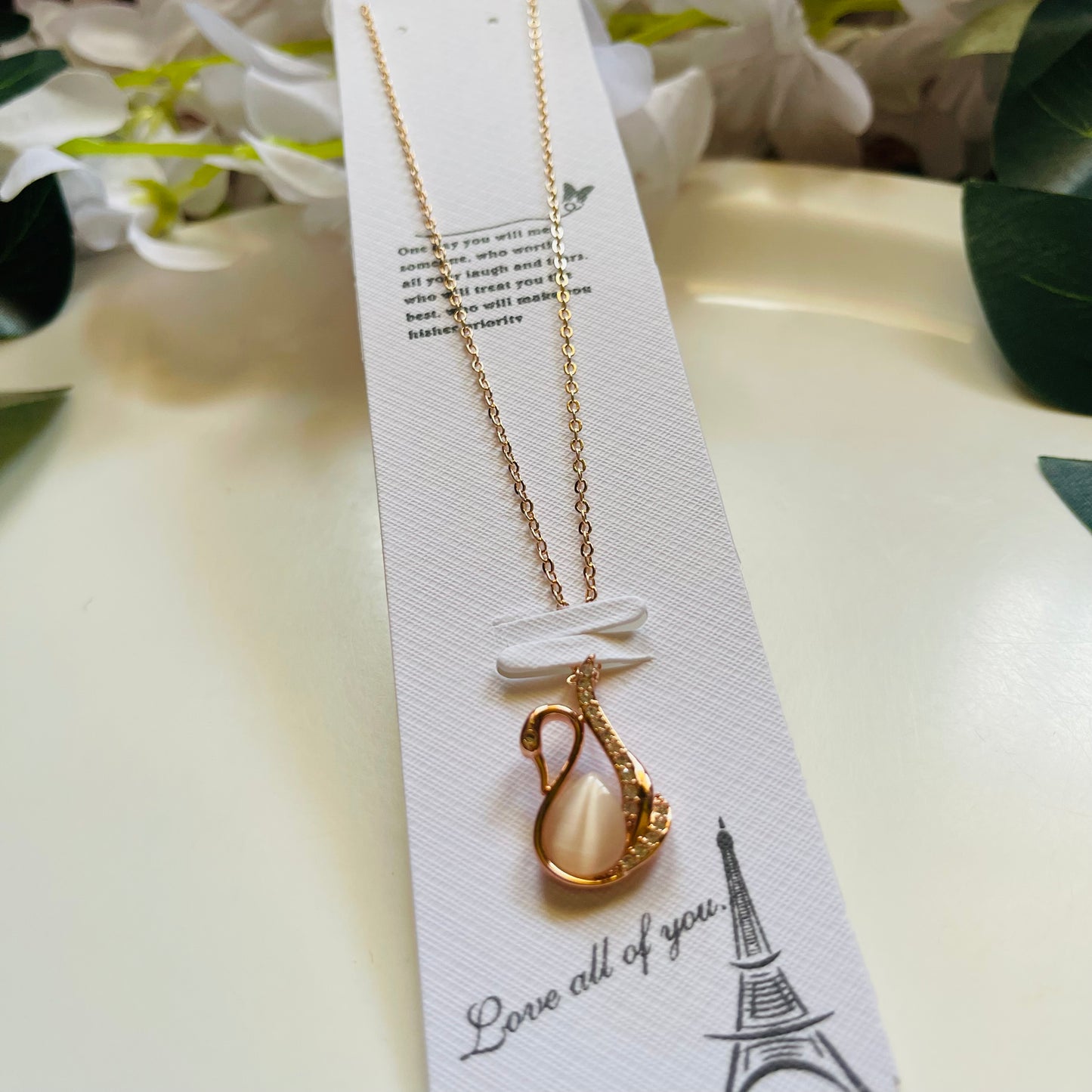 Flamingo Rose Gold Stone Work Neckpiece