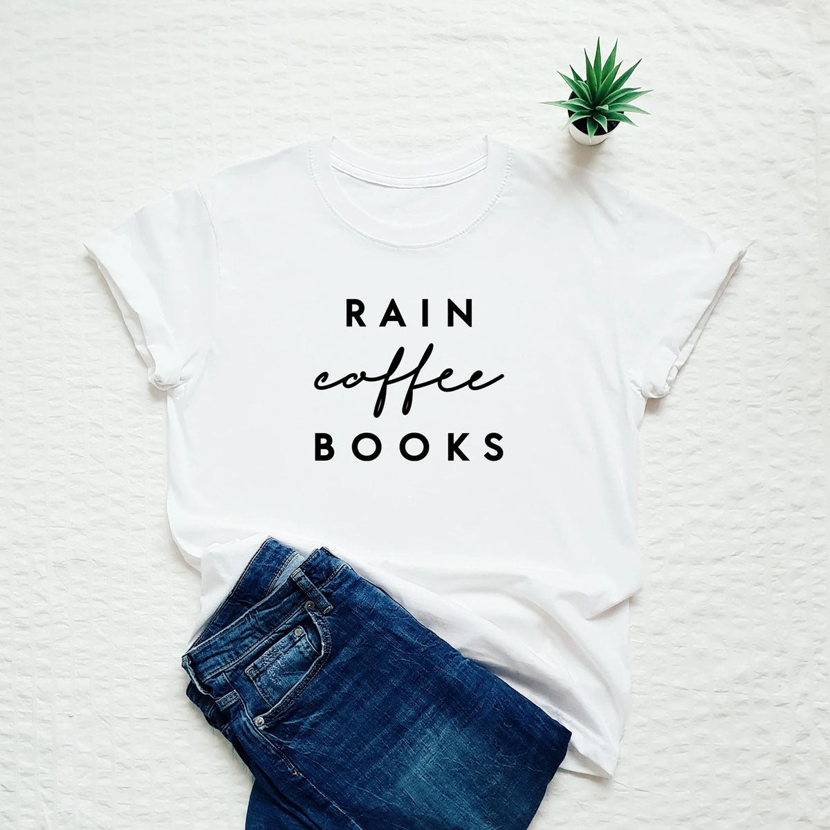 Rain Coffee Books Printed Unisex T-Shirt