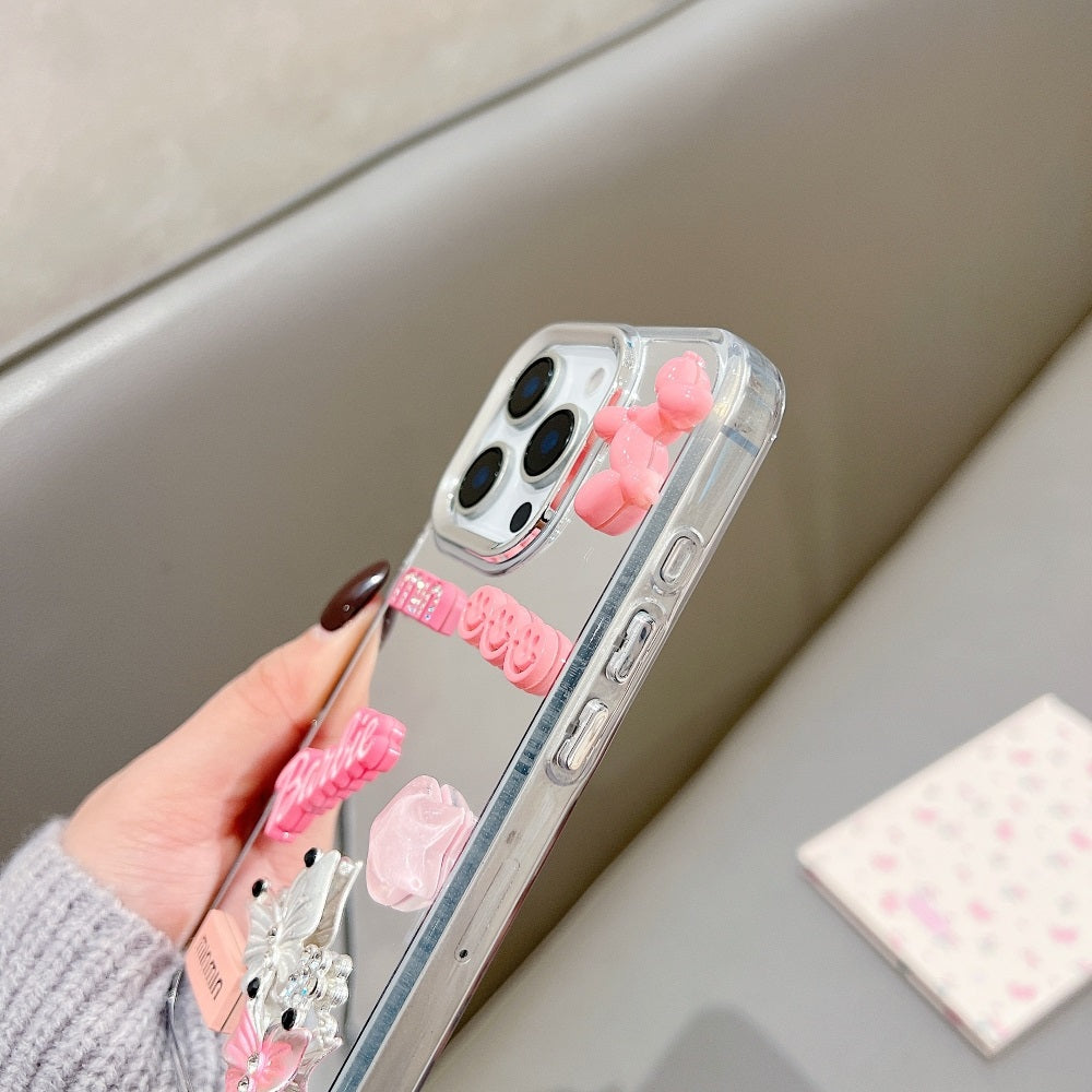 3D Creative Toy Graphic Mirror Phone Case With Charm