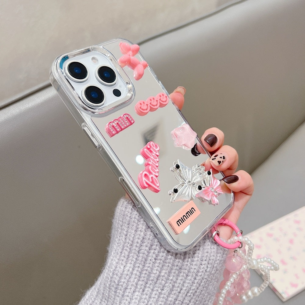 3D Creative Toy Graphic Mirror Phone Case With Charm