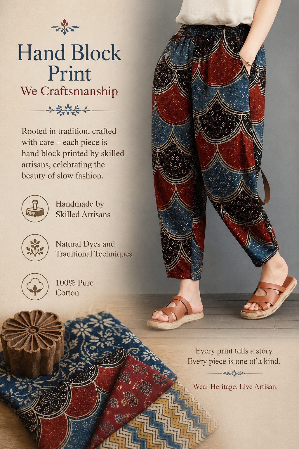 Women's Cotton Hand Block Printed Pants – Everyday Cotton Comfort