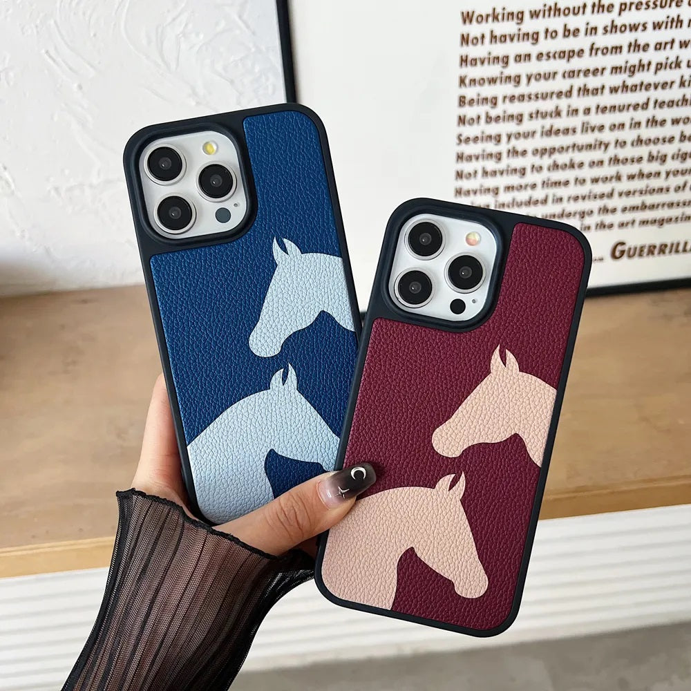 Horse Color Printed PU Leather Shockproof Phone Case