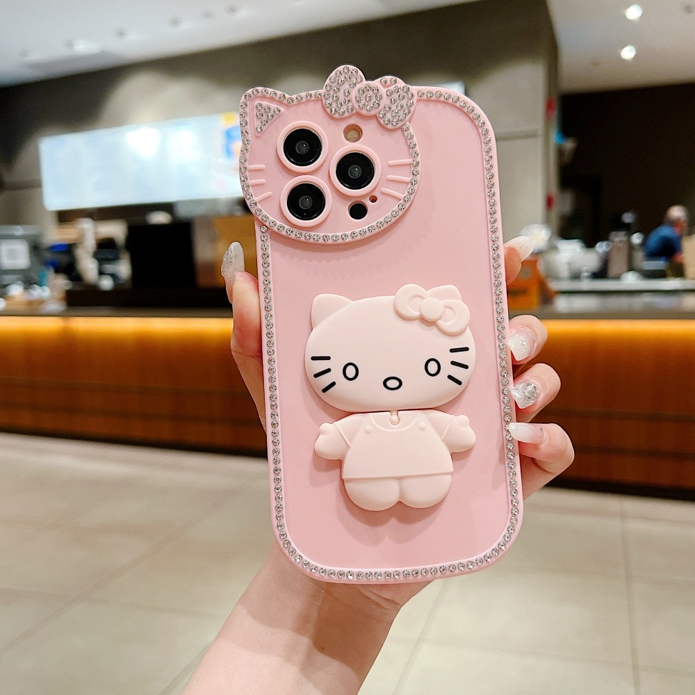 Soft Phone case With Kitty Mirror Stand