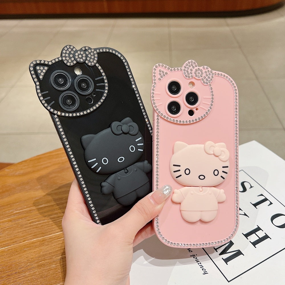 Soft Phone case With Kitty Mirror Stand