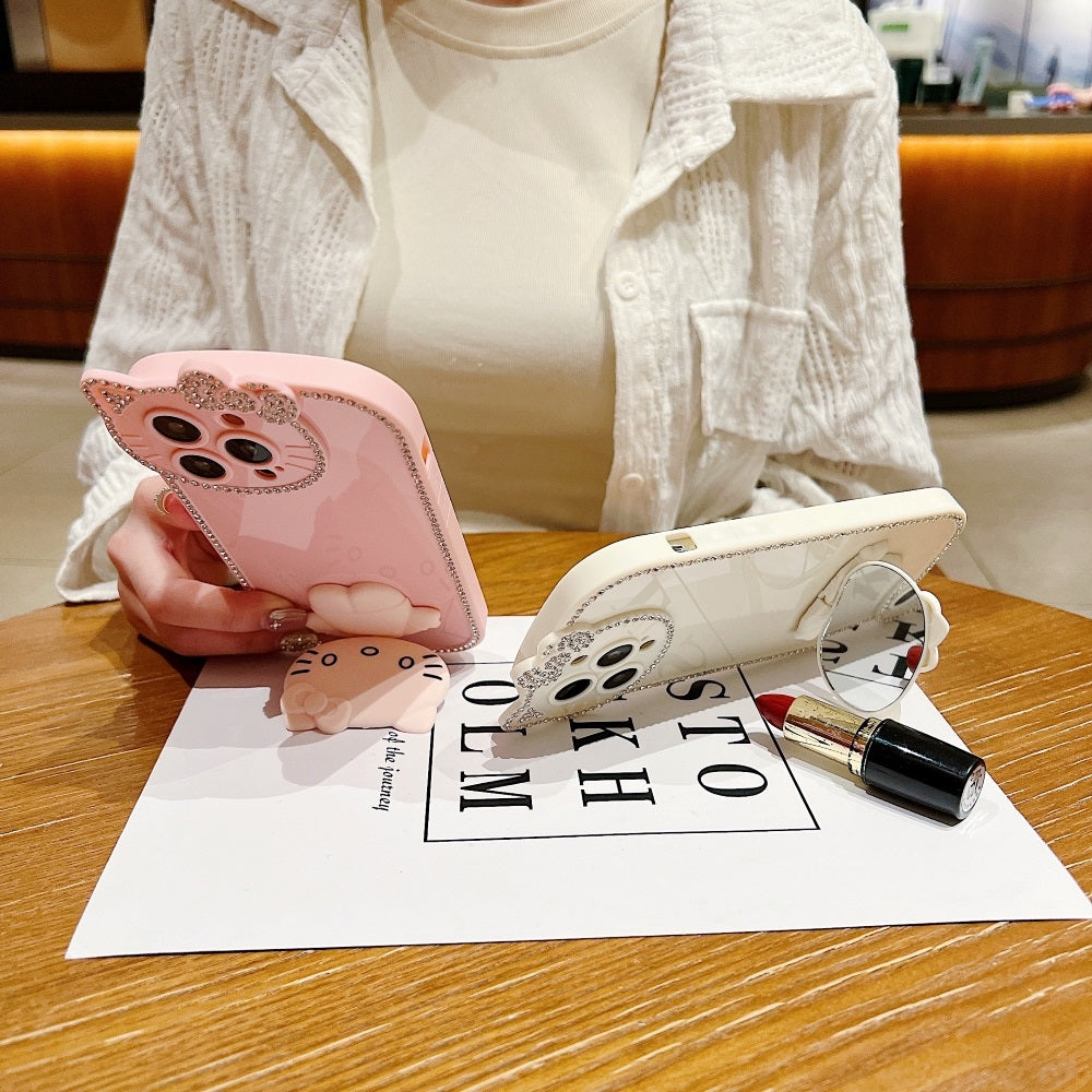 Soft Phone case With Kitty Mirror Stand