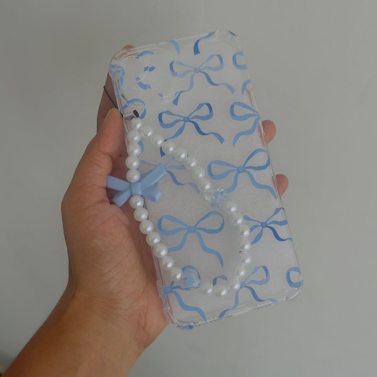 Blue Bows Clear Phone Case With Phone Charm