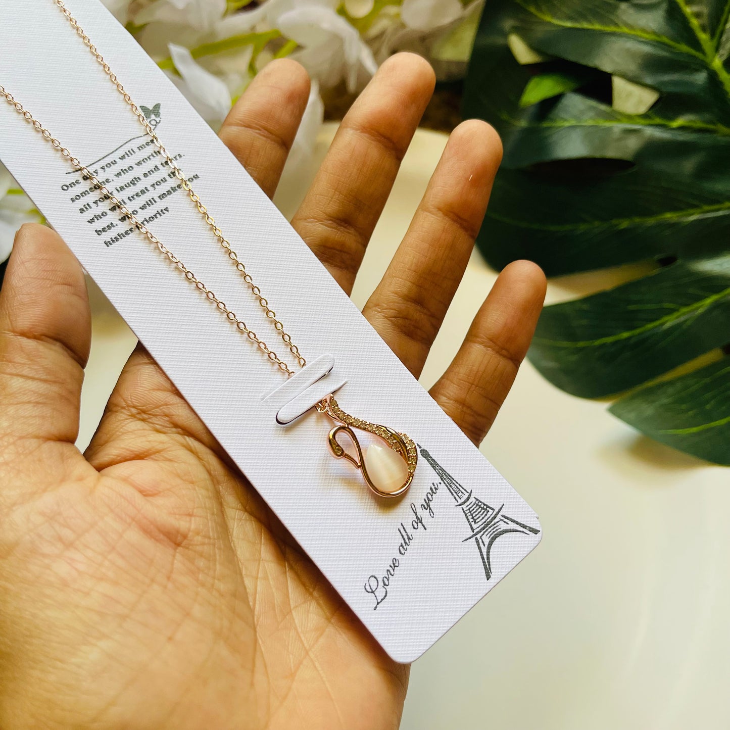 Flamingo Rose Gold Stone Work Neckpiece