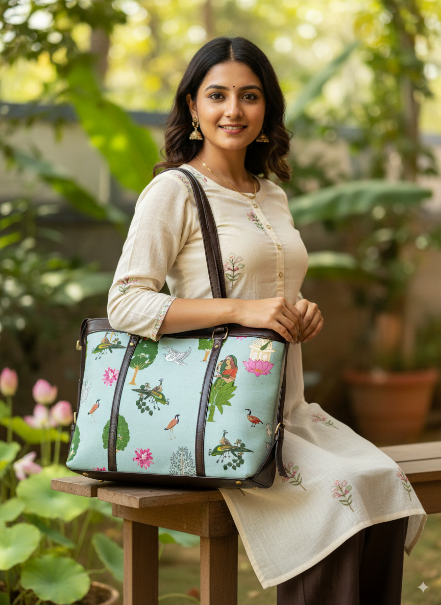 Birds Hand Block Printed Hand Bag