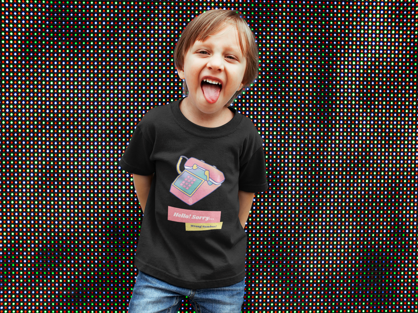 Hello Sorry Wrong number Printed Black Kids T-shirts