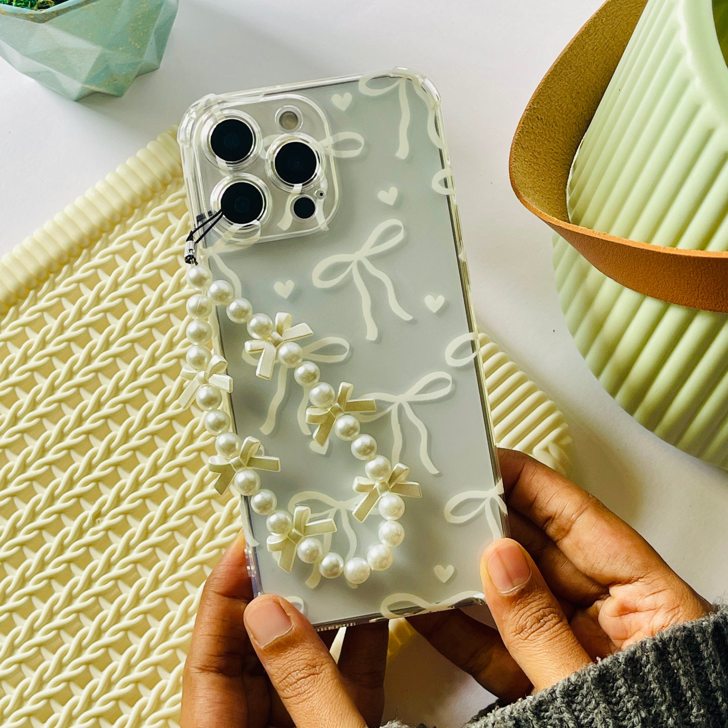 White Bow Charm Phone Case