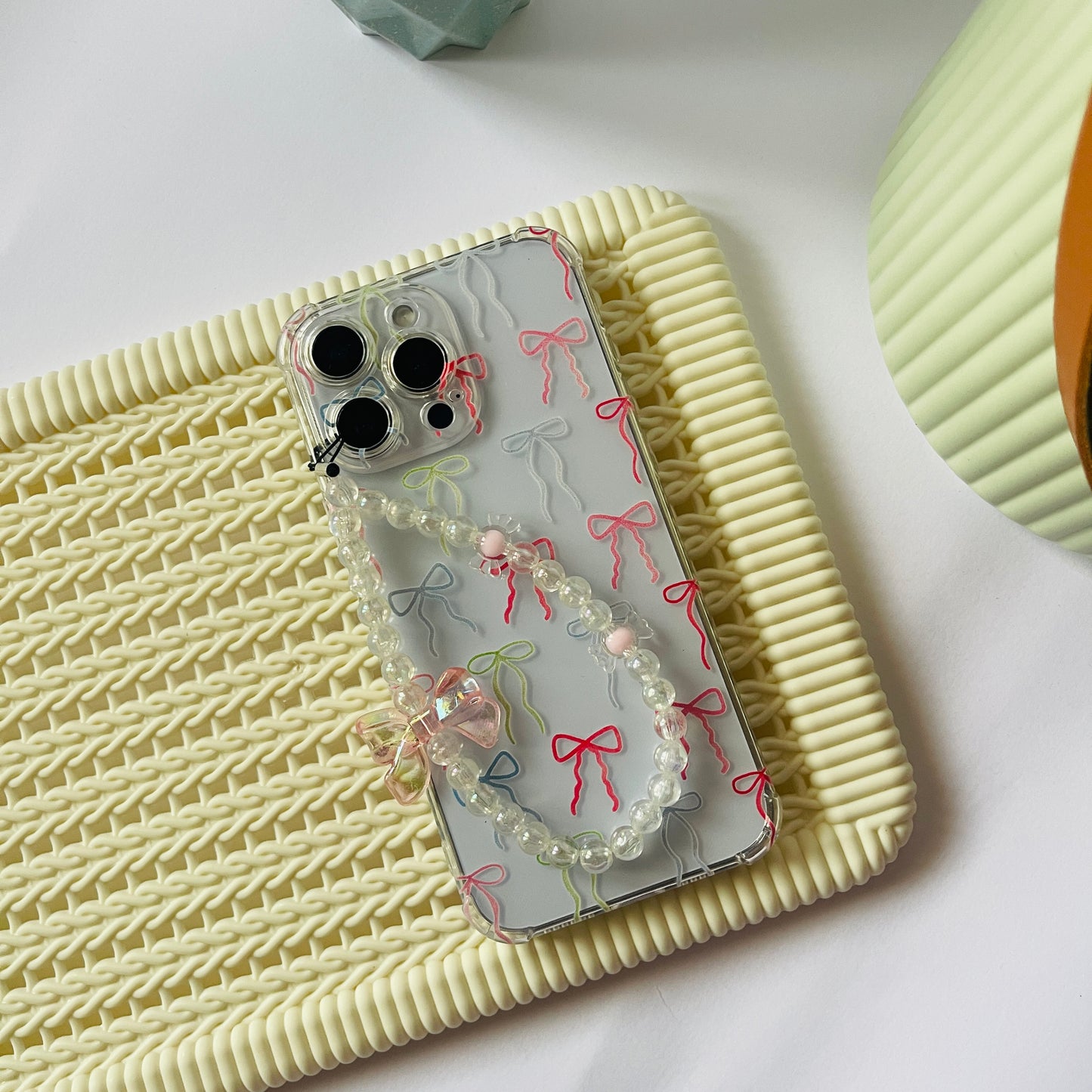 Multicolor Bows Clear Phone Case With Phone Charm