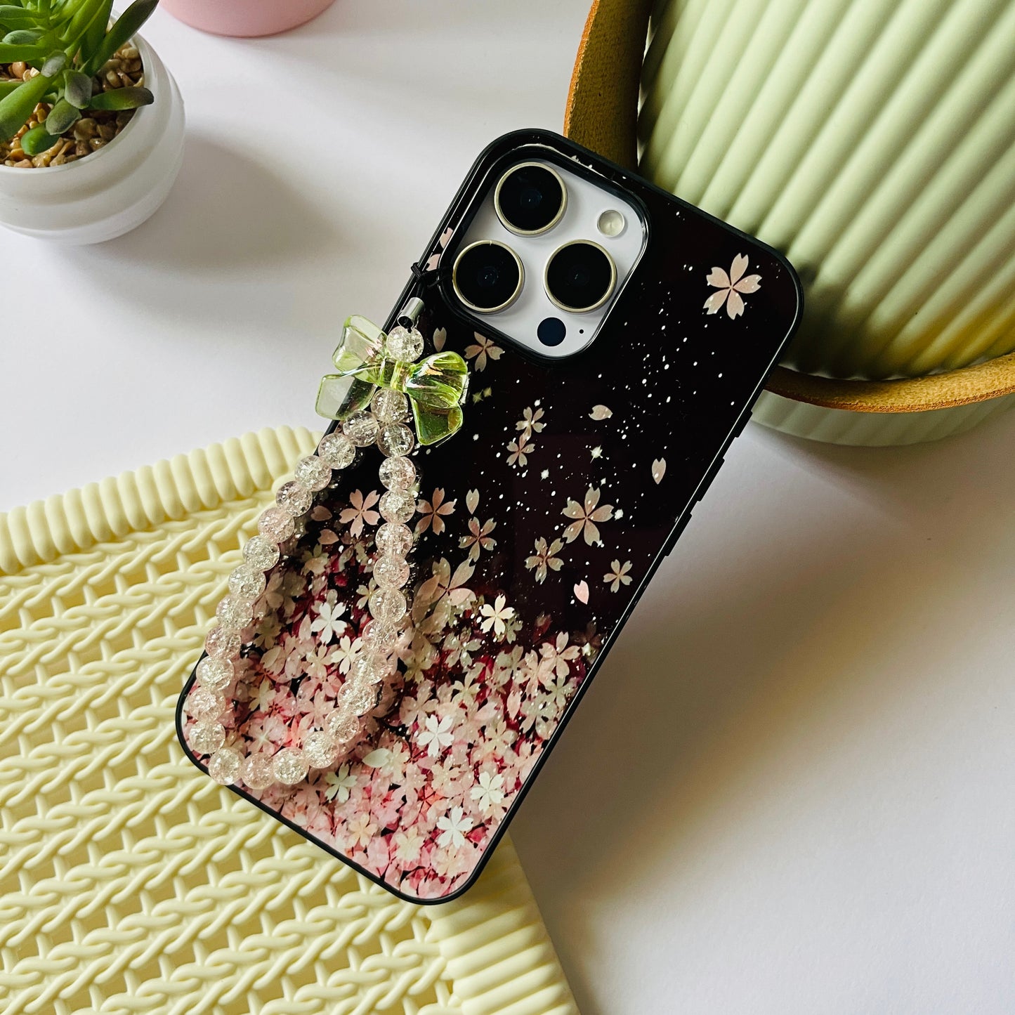 Floral Glitter With Charm Protective Phone Case