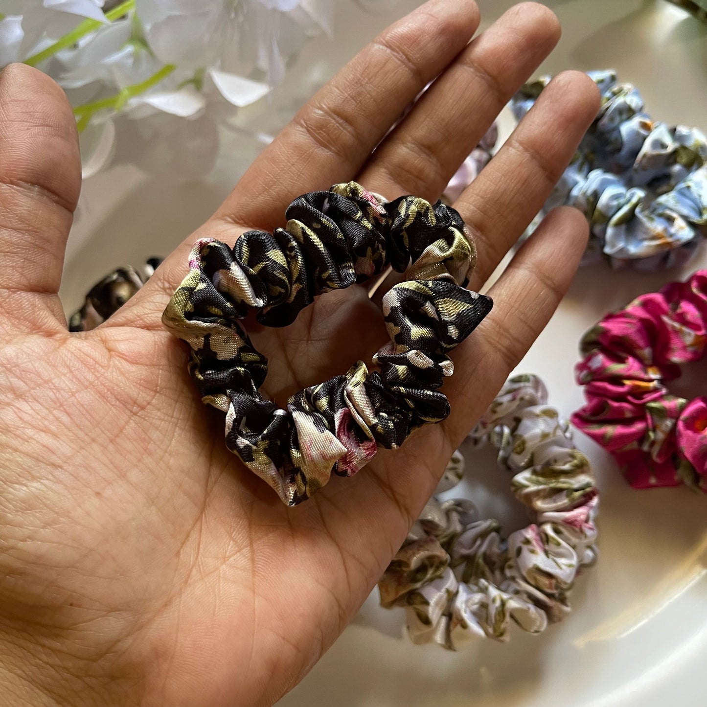 Floral Printed Mini Satin Scrunchies