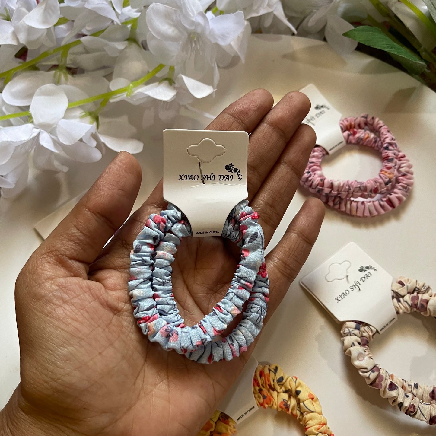 Pastel Floral Printed Mini Cotton Scrunchies