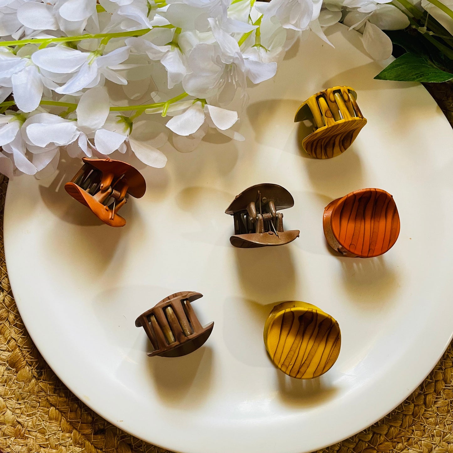 Wood Design Printed Round Shape Hair Claw