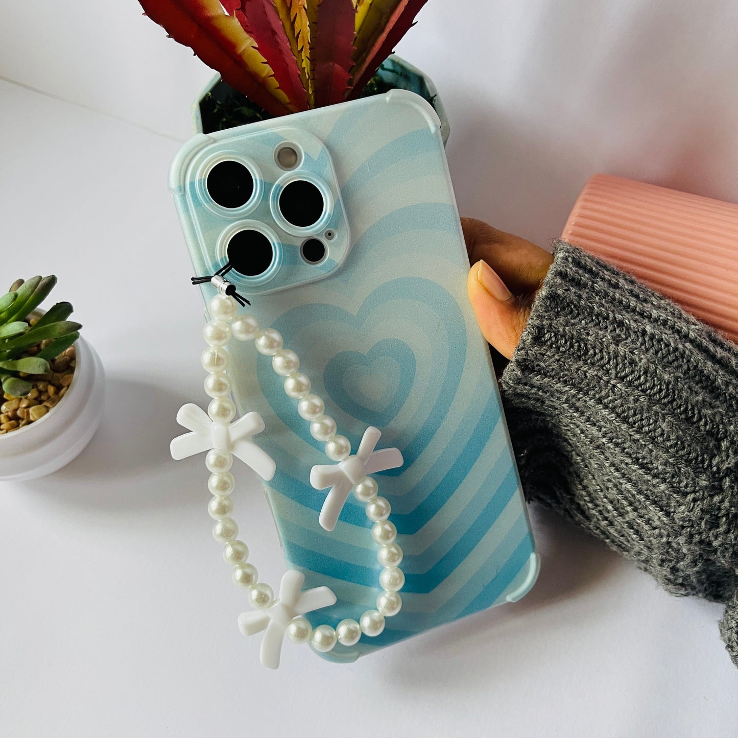 Pale Blue Clear Phone Case With Phone Charm