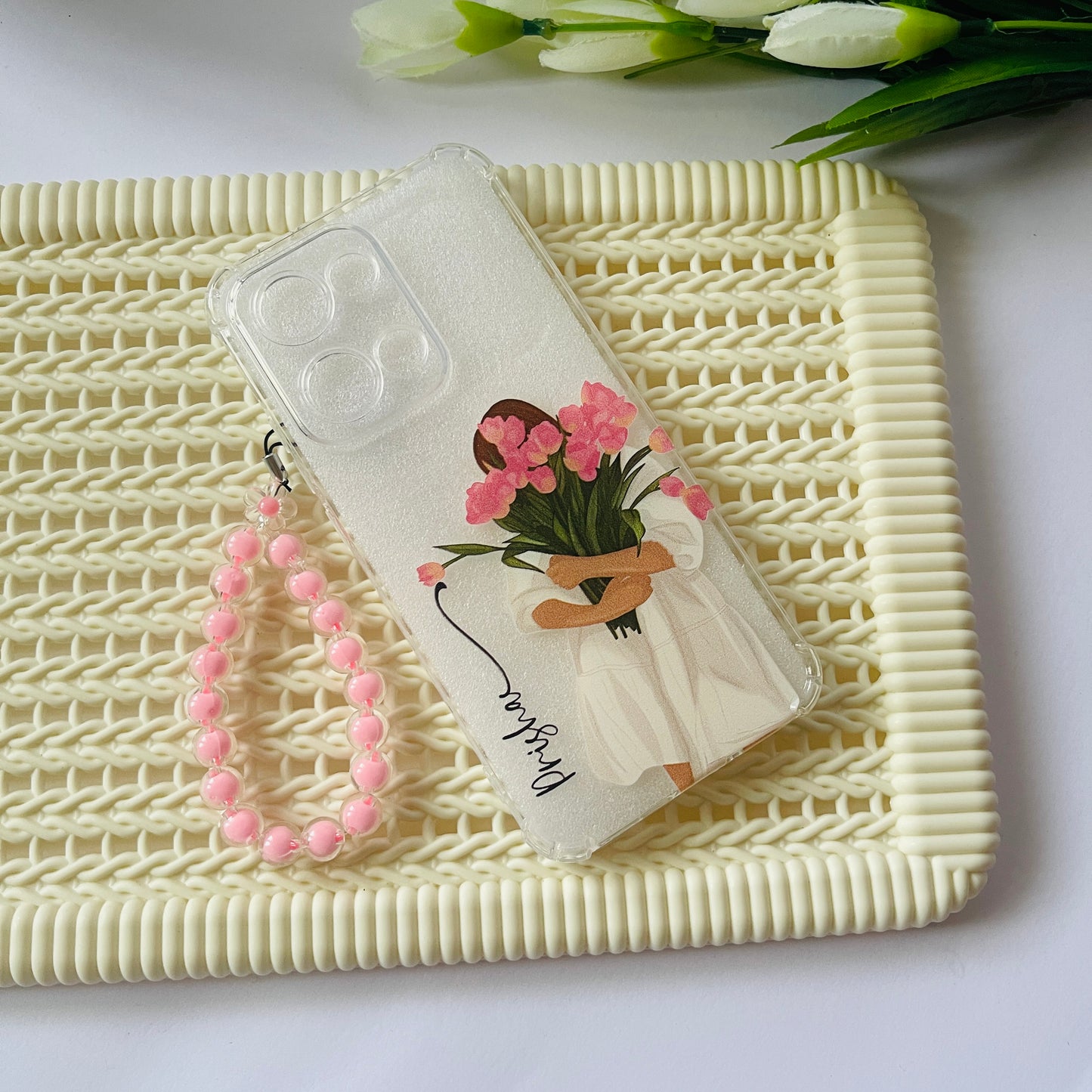 A Girl With Floral Customised Name Charm Phone Case