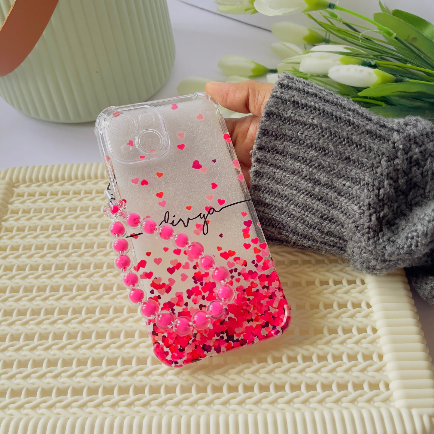 Hearts Customised Name Charm Phone Case