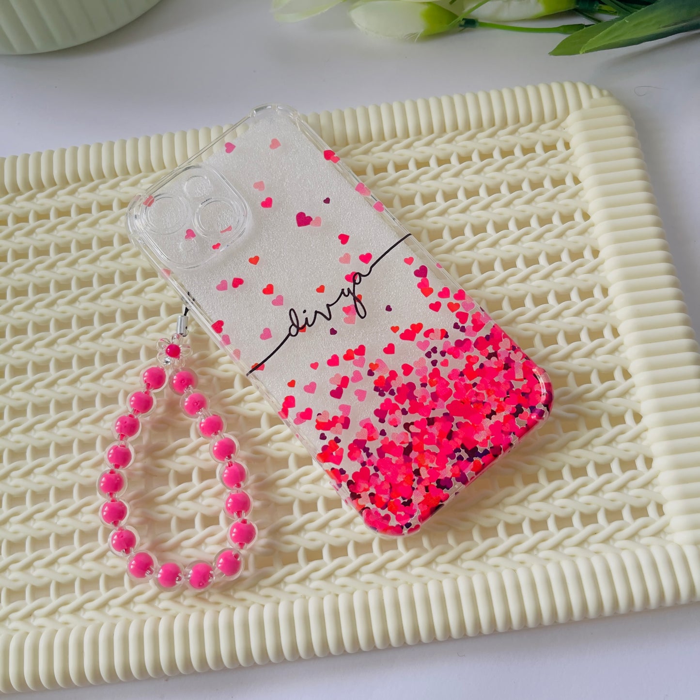 Hearts Customised Name Charm Phone Case