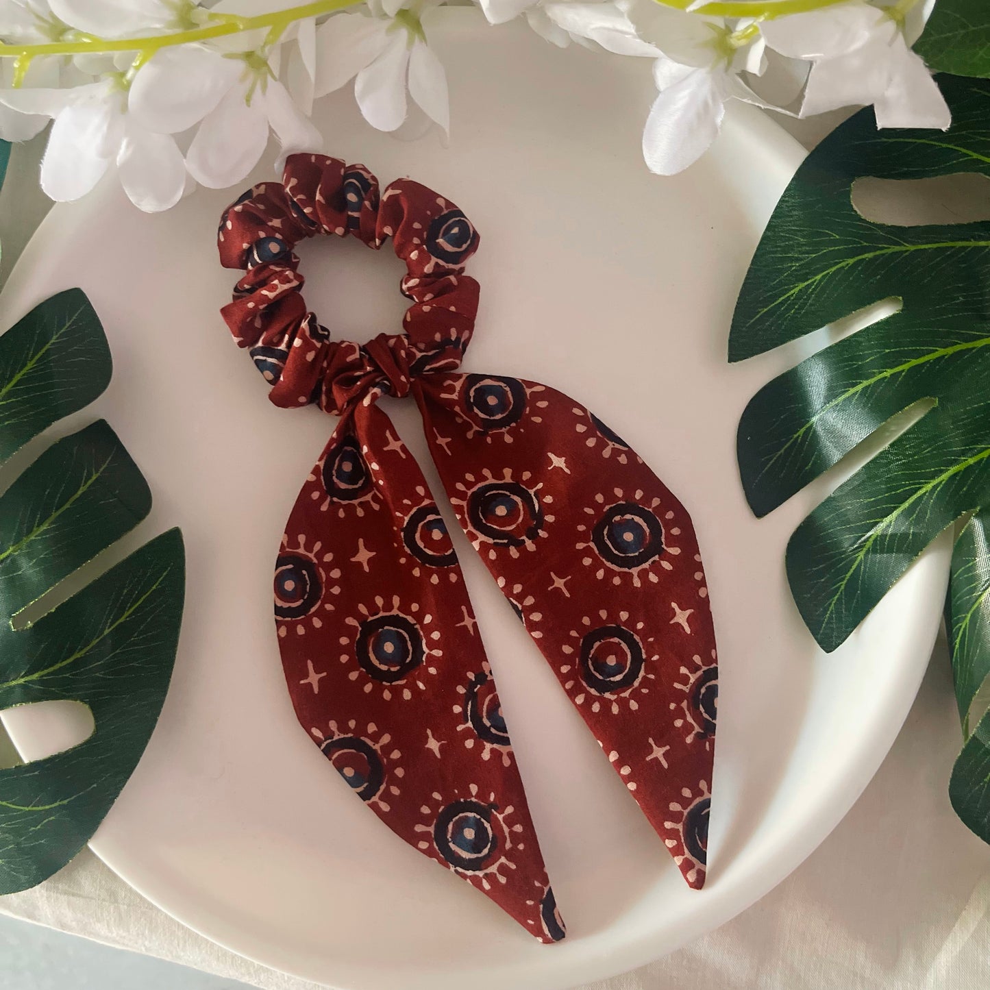 Ajrakh Cotton scarf Scrunchies