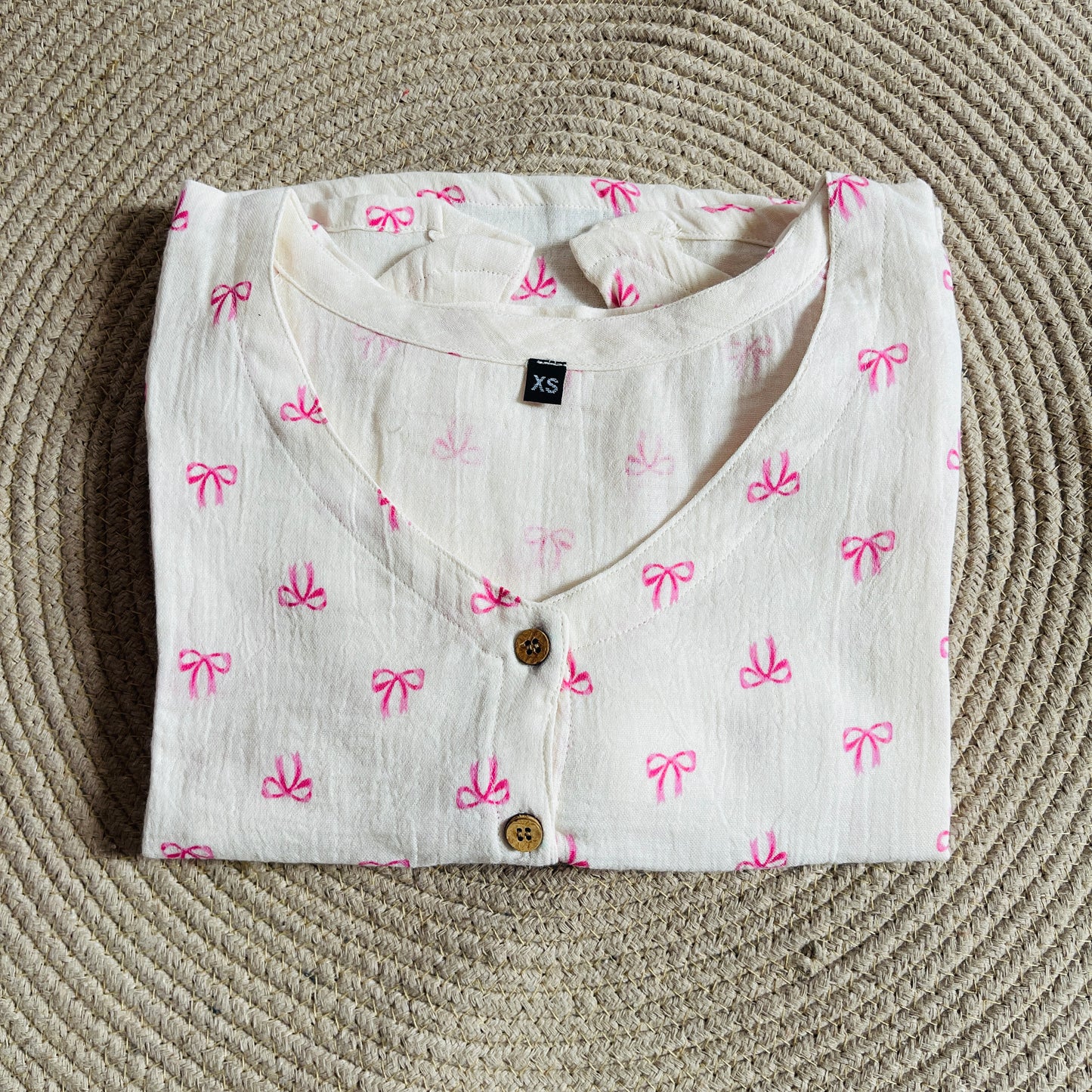 Pink Bow Muslin Asymmetric Crop Top