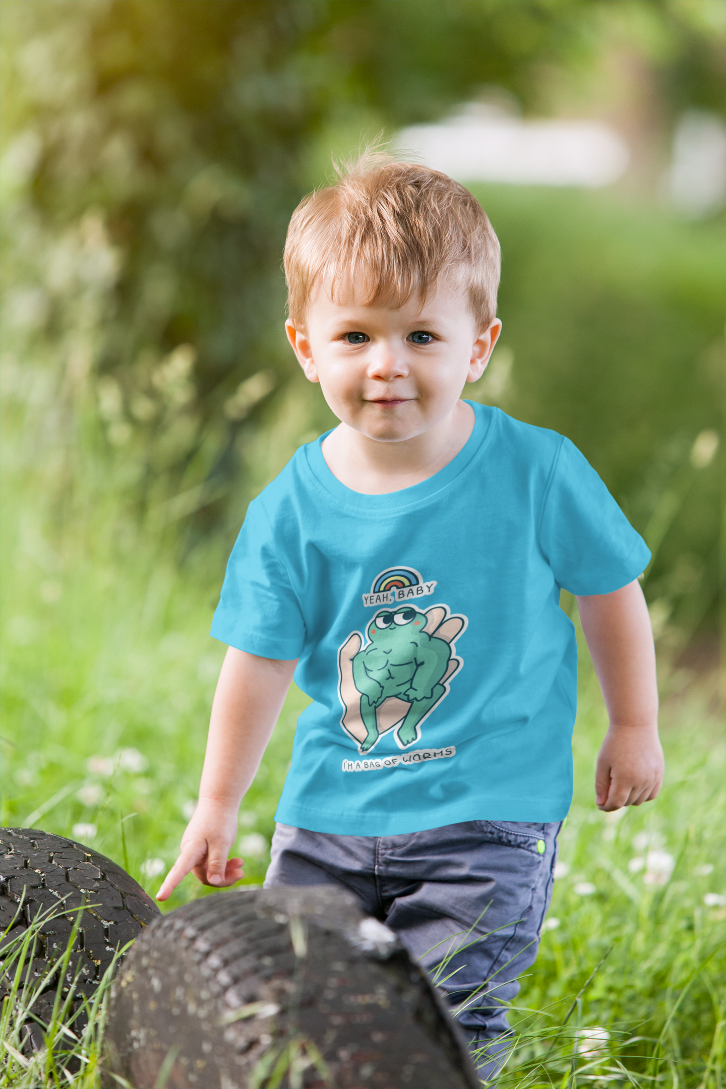 Yeah Baby I'm a Bag Of Worms Printed Sky Blue T-shirts