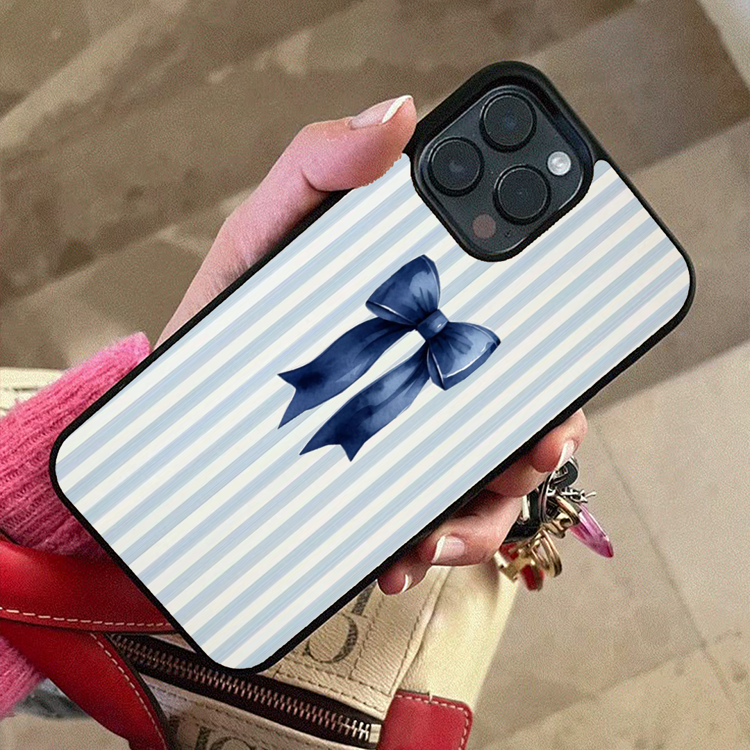 Stripe Cutie Bow Printed Protective Phone Case Back Cover