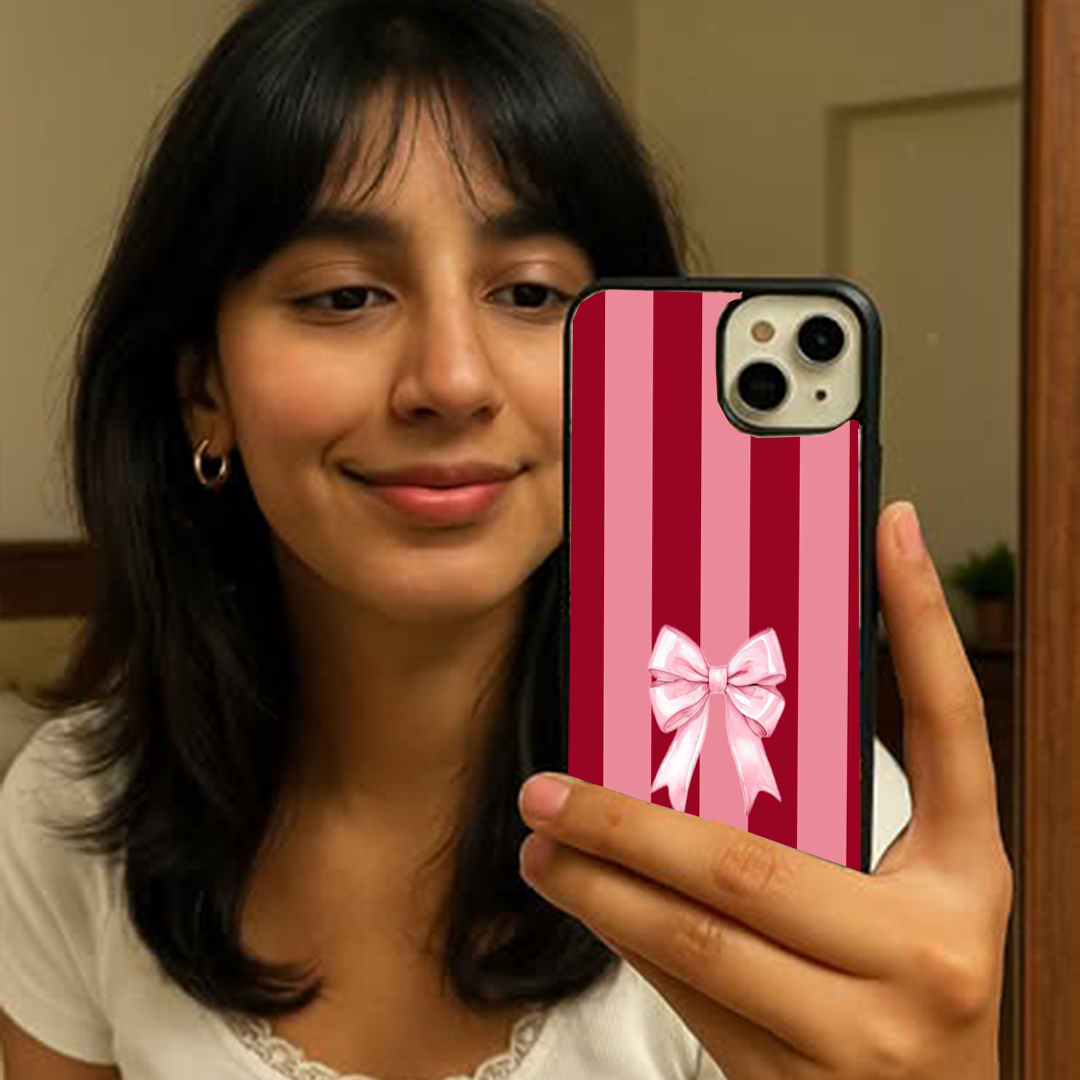 Scarlet Stripe Bow Charm Printed Protective Phone Case Back Cover