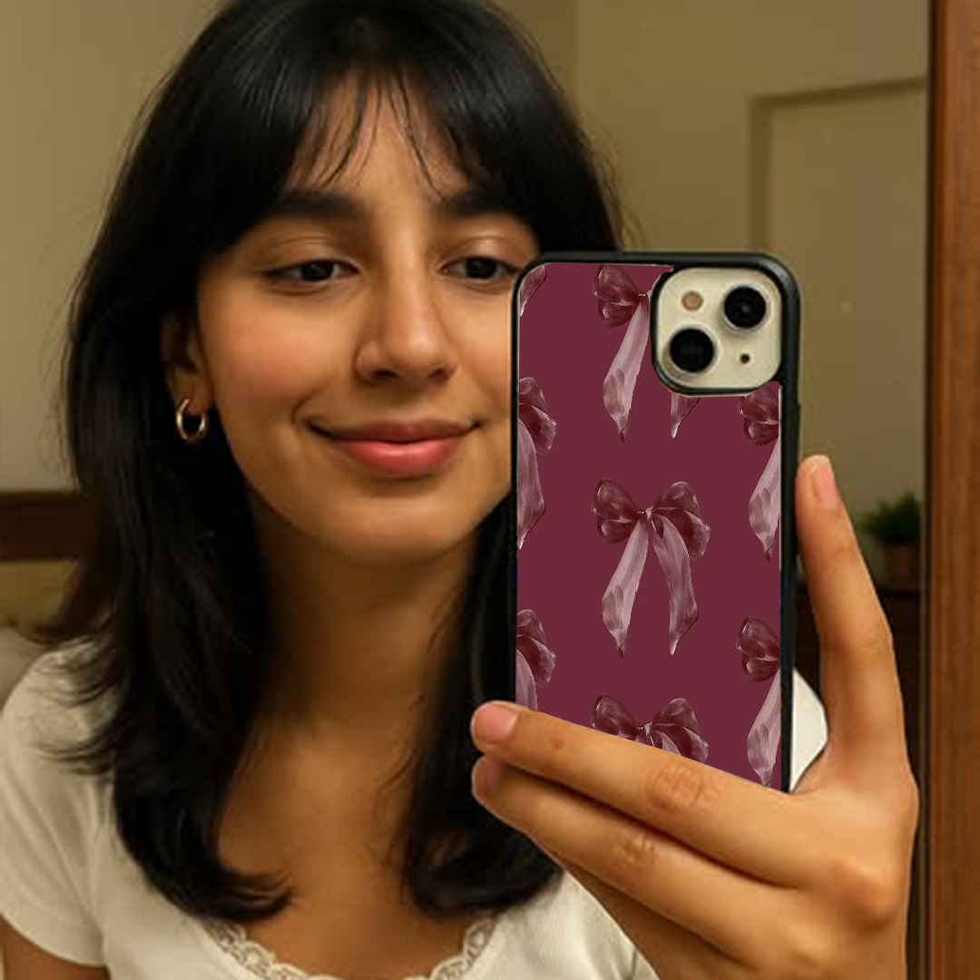 Ribbon Burgundy Bow Printed Protective Phone Case Back Cover