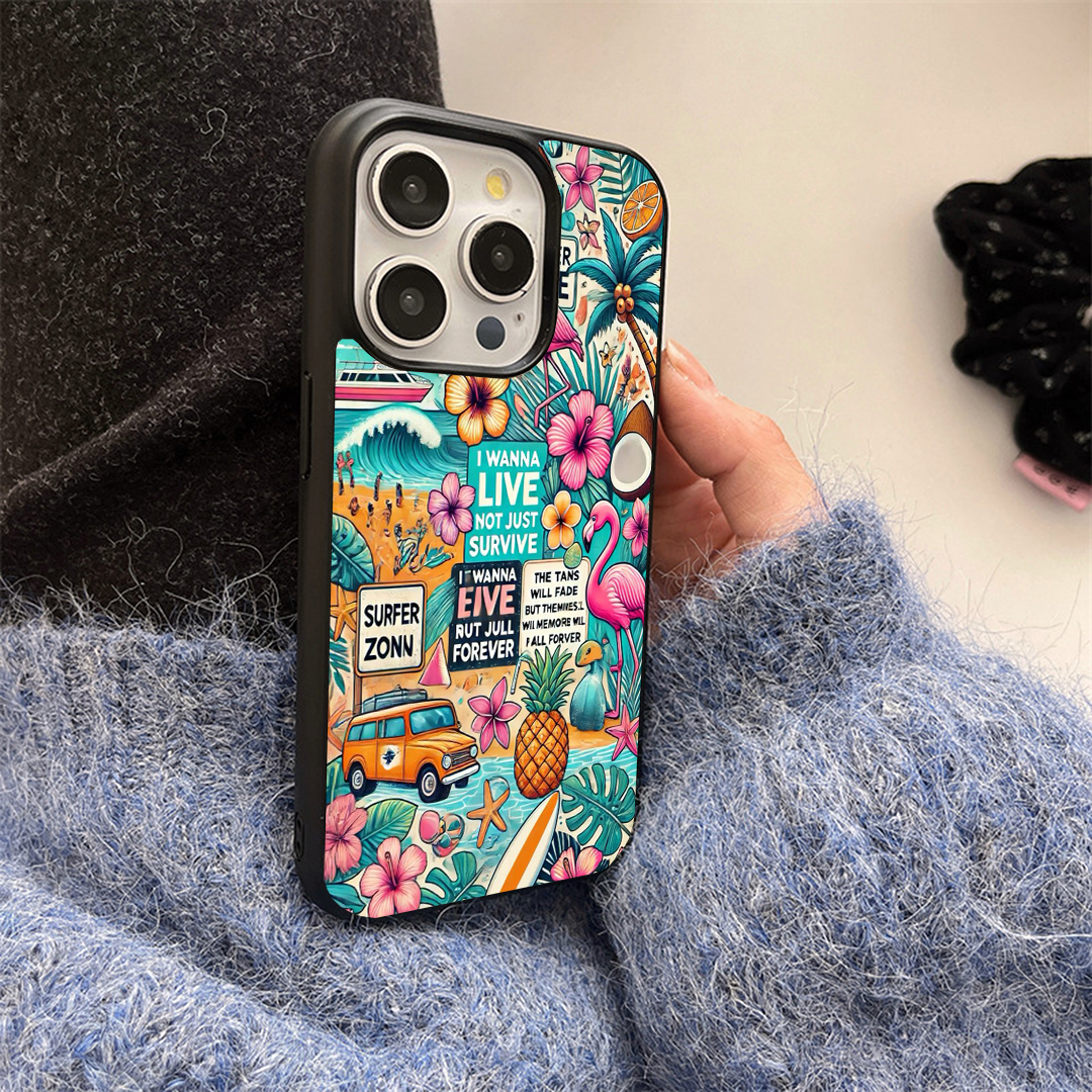 Pink Coastal Sketch Protective Phone Case Back Cover