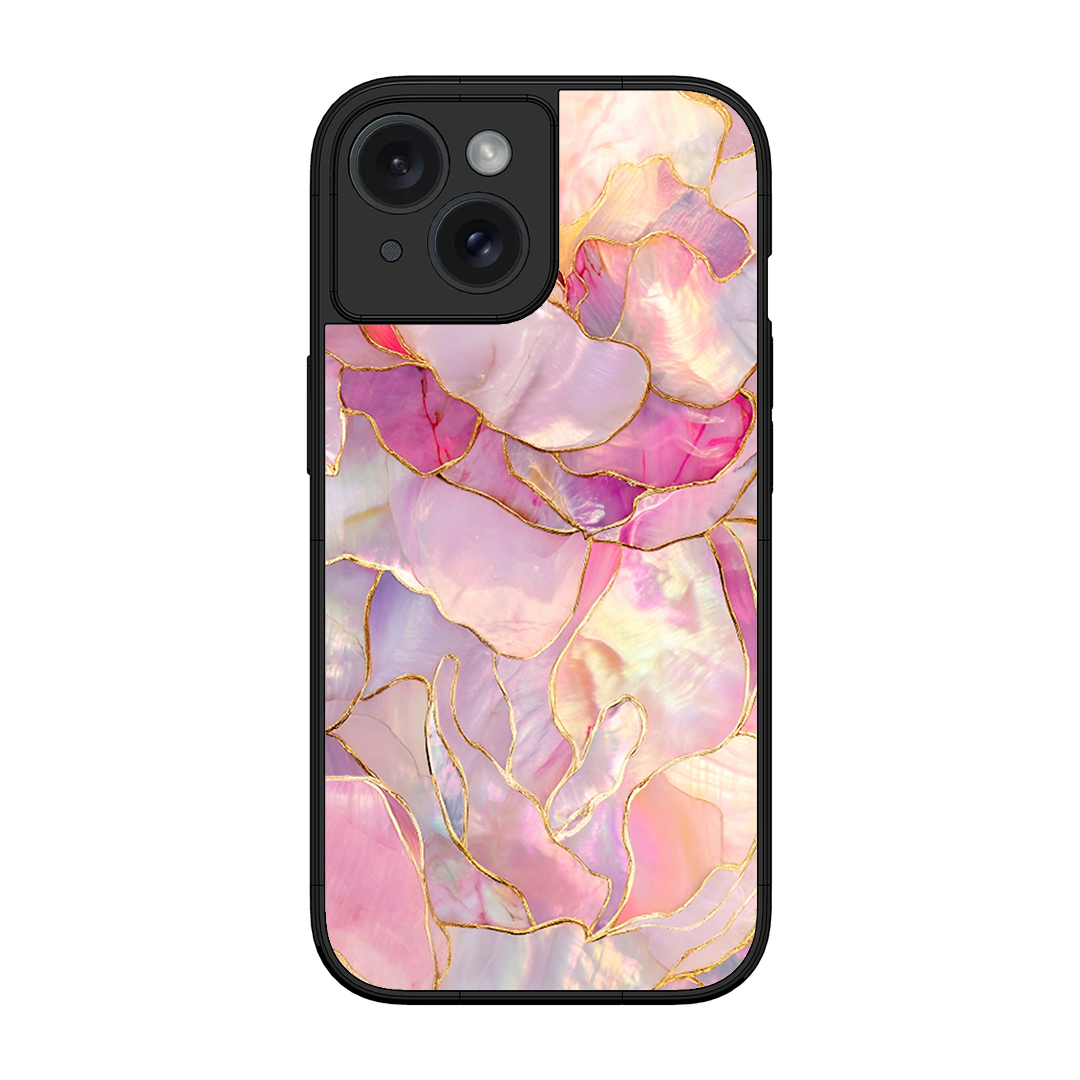 Pink with Golden Lines Printed Protective Phone Cover for iPhone 15
