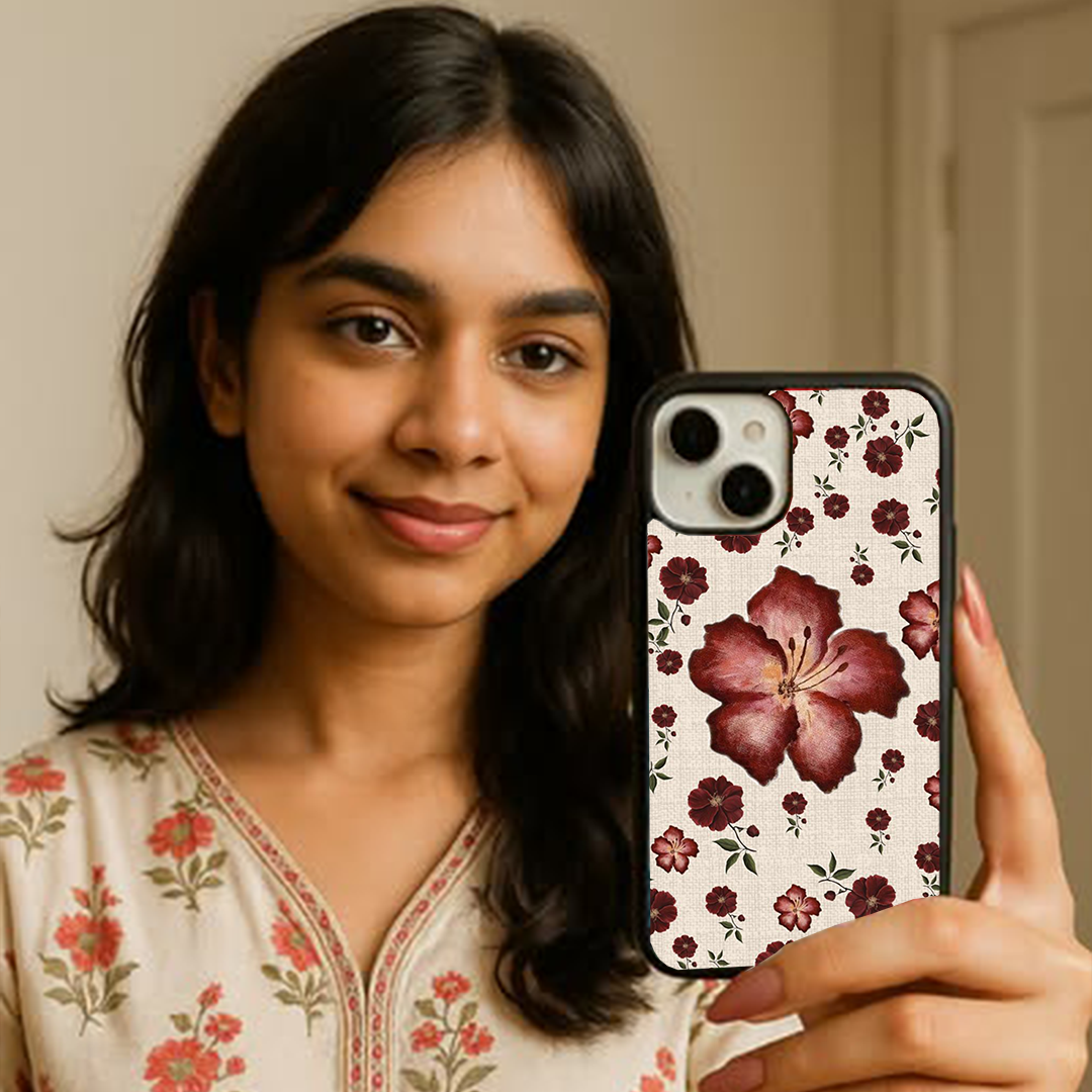 Hybiscus Blush Burgundy Printed Protective Case