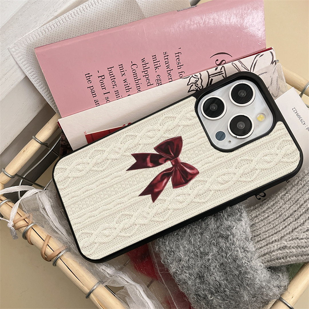 Sweater Retro Bow Blush Burgundy Printed Protective Case