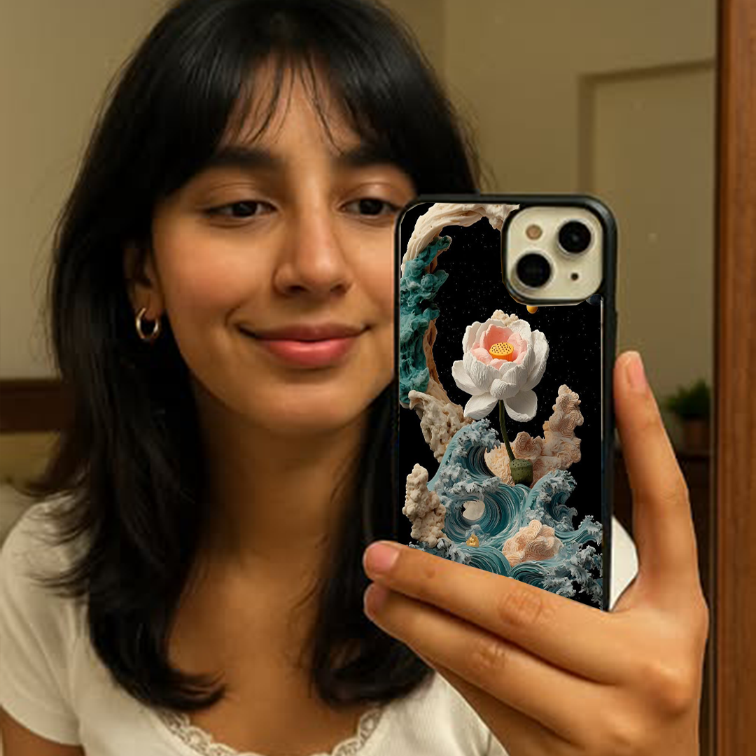 Waves & Flower Bloom Printed Protective Phone case