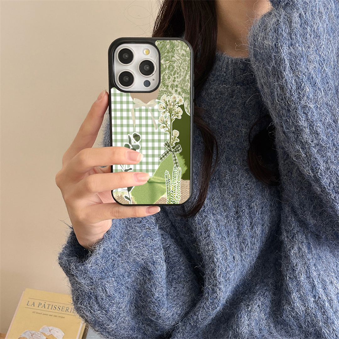 Checked Green Lilac Pastel Printed Protective Case
