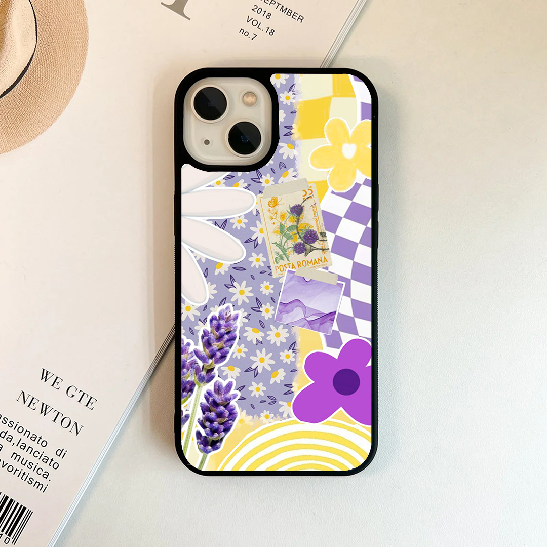 Checked Purple Pastel yellowish Printed Protective Case