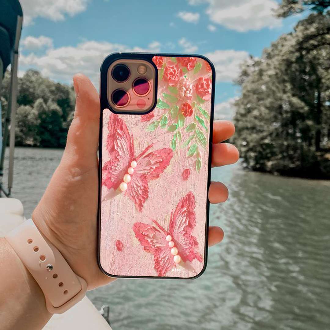 Peachy Bloom Butterfly Floral Acrylic Printed Protective Case