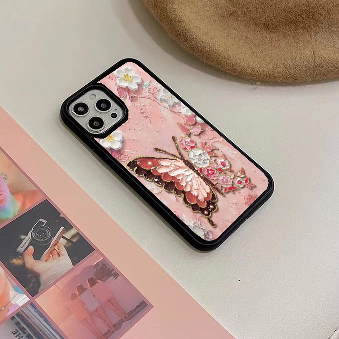 Autumn Peachy Butterfly Floral Acrylic Printed Protective Case