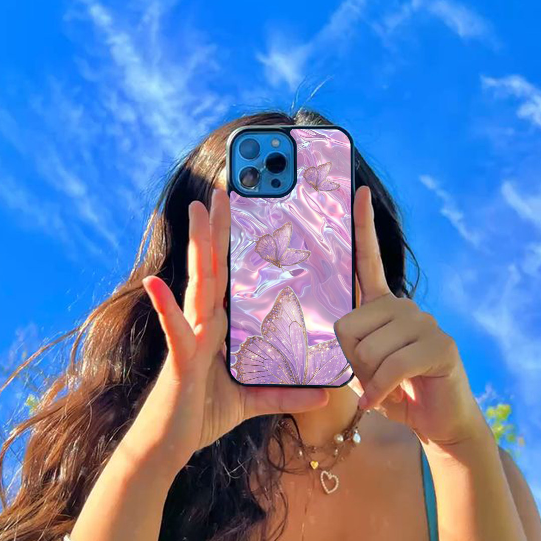 Peach Butterfly Sparkly Pink Printed Protective Case