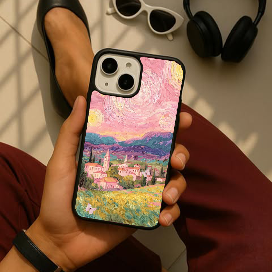 Peach VanGoghh Printed Protective Case