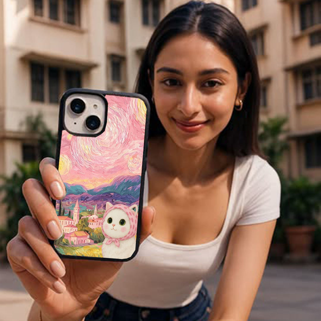 Peach Cat VanGoghh Printed Protective Case
