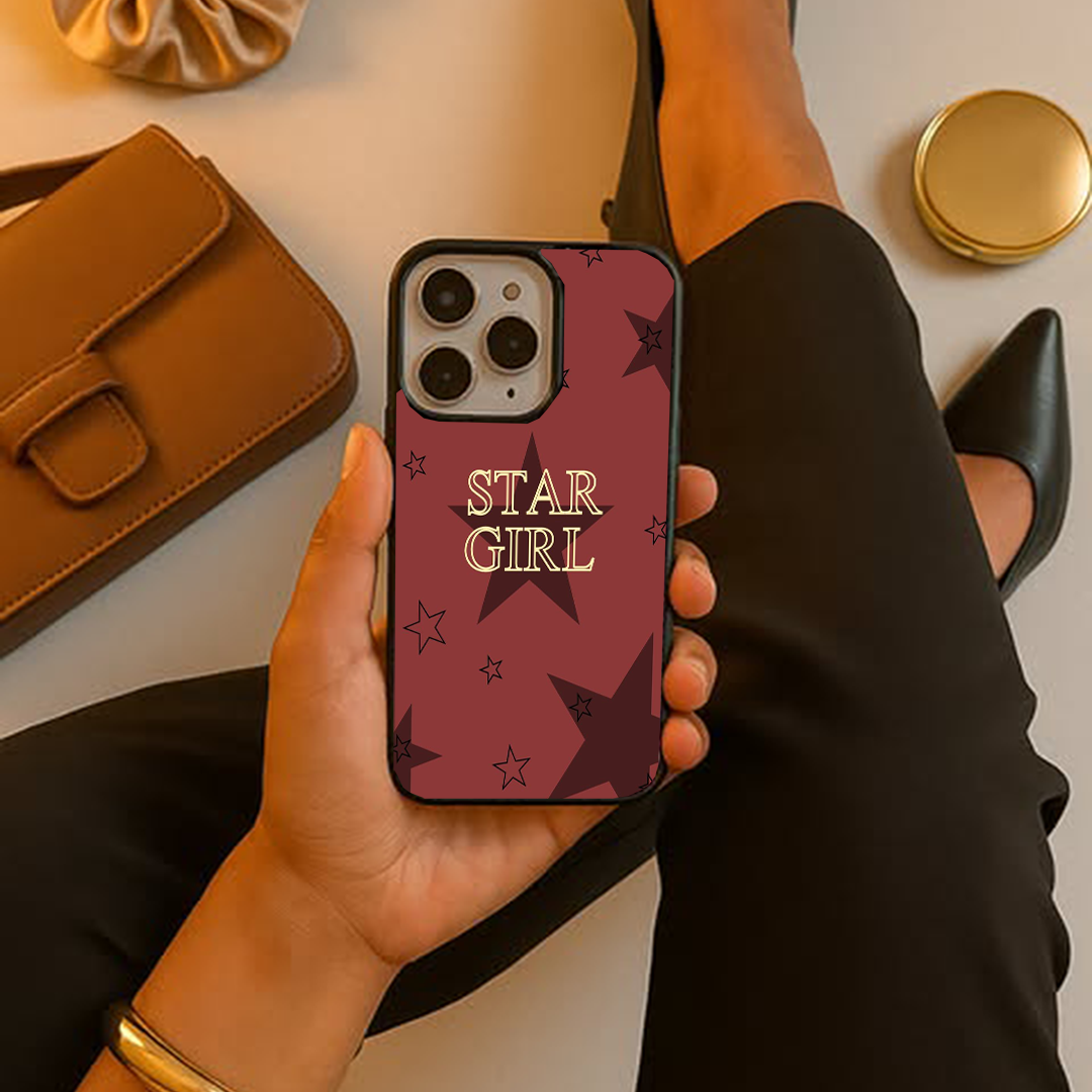 Burgundy Star Girl Protective Phone Case Back Cover
