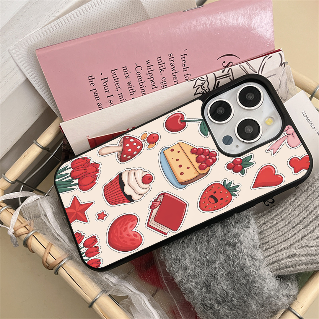Blush Red Velvet Vibey Stickers Printed Protective Case