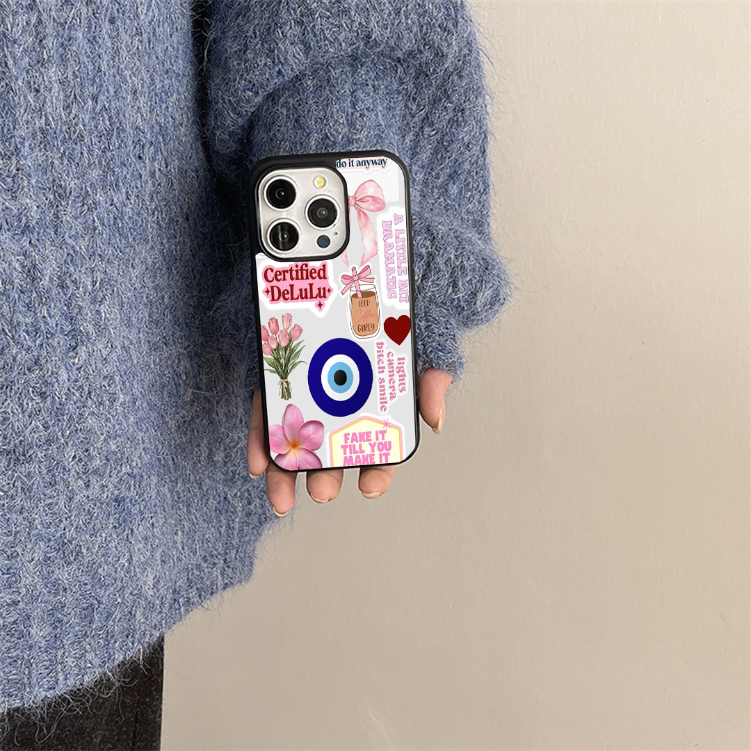 Delulu Evil Eye Vibey Stickers Printed Protective Case