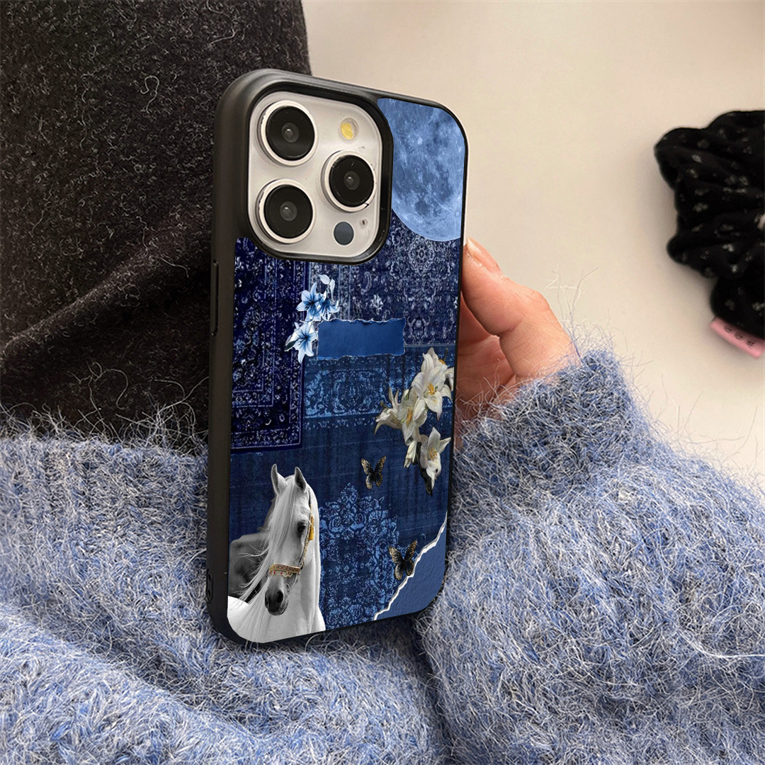 Persian Blue Wild Aura Horse Printed Protective Phone Case Back Cover