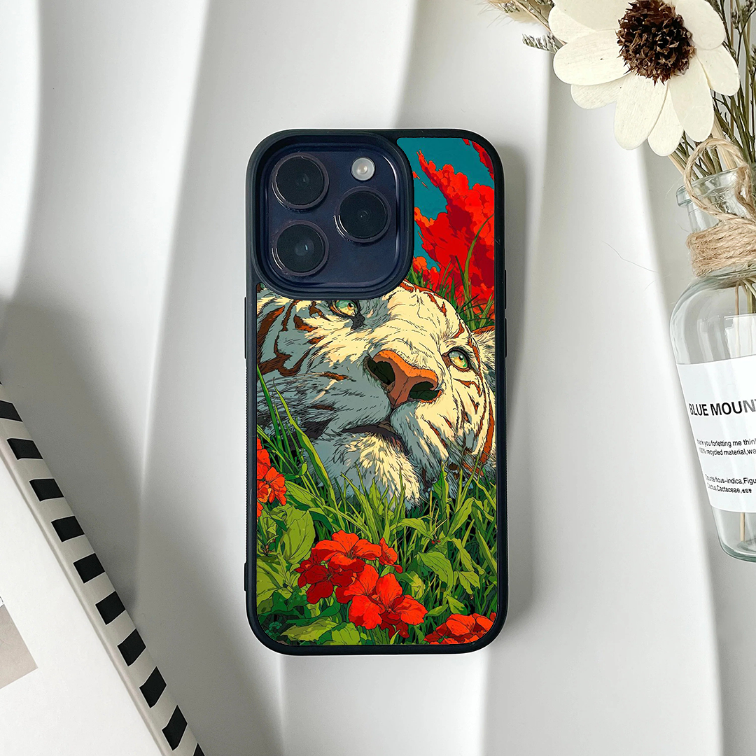 White Wild Aura Tiger Printed Protective Phone Case Back Cover